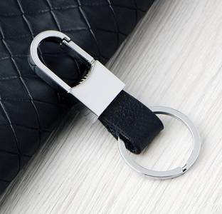 Jdp Novelty Stylish Hook Locking Silver Metal Leather Carabiner Hook Metal Key Chain 6015 Key Chain