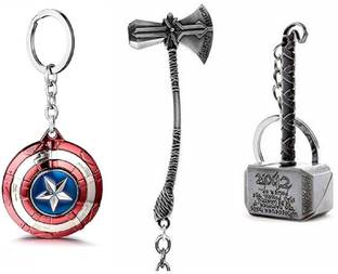 Mistazzo Thor Hammer axe And Captain America Shield Revolving Keyring For Boys Girls Kids Key Chain