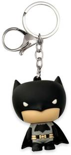 Lenity Black Color Batman character 3D Cartoon Rubber Keychain with Loop Key Chain