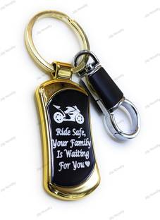 Jdp Novelty Ride Safe Massage Engraved Premium Metal Keychain with Hook Black Gold Colour Key Chain