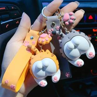 GKM Cat Cartoon Cute Butt combo set keychain with strap & hook for men/woman की चेन