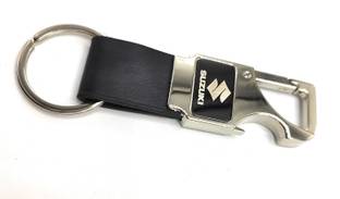 Jdp Novelty Metal Leather Opner Keychain for Suzuki Car/Bikes Black Colour Key Chain