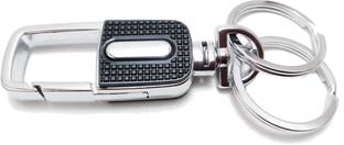 kd collections KD410-Double Ring Metal Hook Keychain for Bike & Cars-Silver Black Key Chain