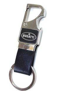 Jdp Novelty Metal Leather Opner Keychain for Bugatti Car. Black Colour Key Chain
