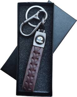 JNV Brown Leather Keychain Compatible With Tata Car - Make Your Car Unique With This Key Chain