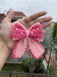 Satyaraj Creations Pink bow with pearls Key Chain