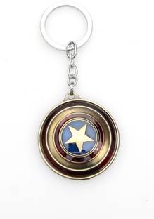 24x7 Rotating Premium The Avengers Captain America Shield Metal Keychain Matt Gold with Realistic Detailing Key Chain