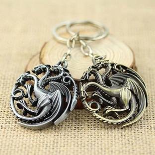 Vichardhara Game Of Thrones 3 Headed Dragon Keychain (Silver/Golden)Pack-2 Key Chain
