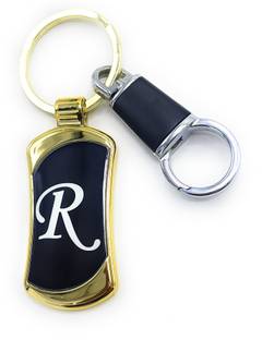 Jdp Novelty Alphabets letters R Logos Premium Quality Metal with Hook Black Gold Colour Key Chain