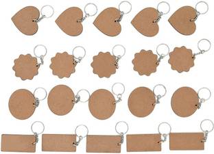 PRINTWORLDSHOP MDF Plain Multi Shaped Key Chains for Painting Wooden Sheet Craft - Set of 20 Key Chain