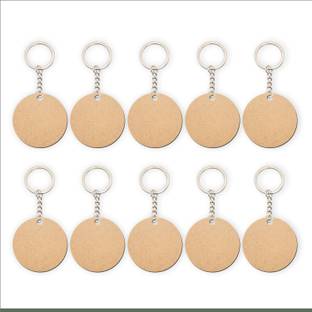 Niraft MDF Plain Round Shape Keychains for DIY Crafts Set of 10 - 2" x 2" (50mm x 50mm) Key Chain