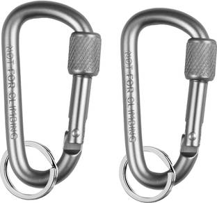 StealODeal Silver Aluminium D Shaped Hook with Silver keyring (Pack of 2) Key Chain