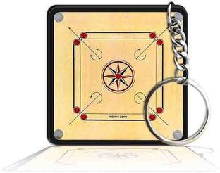 Party Gift Printed Square Keyring Keychain D180 (2x2inches) Carrom Board Key Chain