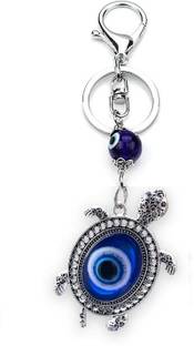 BLUE BEADS Silver Color Blue Evil Eye Lucky Turtle Keychain For Bike/Car Key Chain