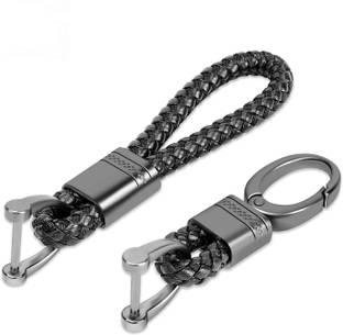 JVCV 2 Pack Genuine Leather Keychain with Zinc Alloy Buckle Keyring (Black) Key Chain
