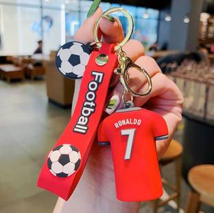 HappierYou Ronaldo red jersey 3D Rubber Keychain with long Ribbon | Ronaldo Keychains Key Chain