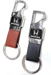 Jainjon 2 pcs Set of Leather Metal Opner Keychain for Honda Cars Key Chain