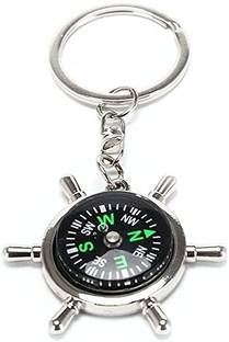 csv Silver Metal Compass Theme Metal Keychain Key Chain for Bike ,Car Key Chain