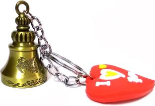 Meeko.com Red Heart with Lucky Guardian bell key chain for bike and scotter Key Chain