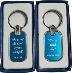 BLESSINGS Bible Verse Rectangle Blue 4 Key Chain