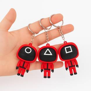 MOOBOO 3D Cute Squi d Game Keychain Character Key Chain with Rubber Lanyard,[3 Unit] Key Chain