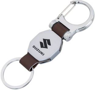 FOXR Suzuki Logo Premium Leather Metal Locking Keychain for Car Bike Men Women Key Chain