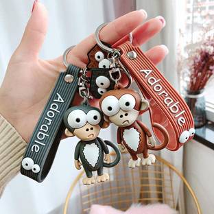 EAQ 3D Character Superhero Monkey Keychains for bike car Animal Keyring set Key Chain