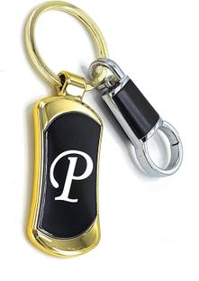 Jdp Novelty Alphabets letters P Logos Premium Quality Metal with Hook Black Gold Colour Key Chain