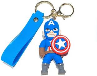 Birthday Popper Capt America Keychain– 3D Rubber Superhero Figure with Strap & Metal Keyring Key Chain