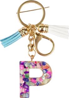 CRAFT STUDIO Mix Stone Resin Alphabet P Initial letter keychain for Boys & Girls Key Chain