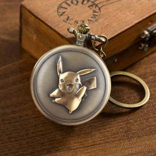 Classic Quirk Gandhi Style Vintage Anime Pokemon Theme Pikachu Design Embossing Pocket Watch Key Chain