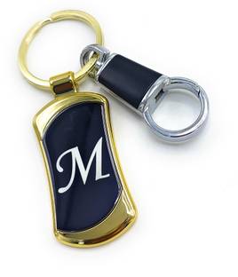 Jdp Novelty Alphabets letters M Logos Premium Quality Metal with Hook Black Gold Colour Key Chain