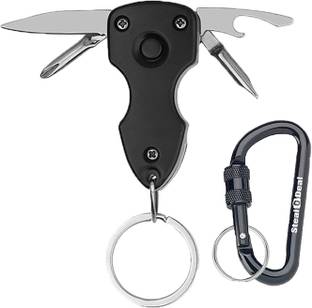StealODeal 50MM Screw Locking D Shape with Black Multi-Tool Key Chain