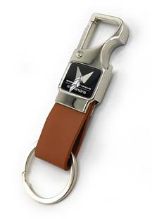 Jdp Novelty Metal Leather Opner Keychain for Mahindra Cars New Logo Brown Colour Key Chain