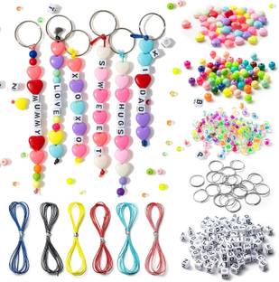 HASTHIP DIY Bead Keychain Kit Colorful Elastic Beads for Crafts Key Chain