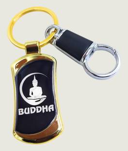 Jdp Novelty Premium Quality Metal Keychain of Meditating Buddha Black Gold Colour Key Chain