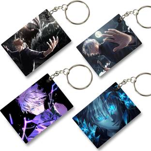 Replix Premium (Pack of 4) Jujutsu Kaisen 7 Anime Printed Keychain For Bike, Scooty Key Chain