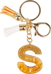 CRAFT STUDIO Yellow & Gold Resin Alphabet S Initial letter keychain for Boys & Girls Key Chain