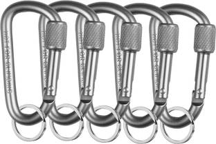 StealODeal Silver Aluminium D Shaped Hook with Silver keyring (Pack of 5) Key Chain