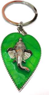ADITYA TRADERS "Green leaf Ganesh Ji" with metal keychain Key Chain