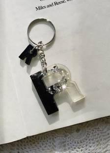 SnipNclip Crafts R Alphabet/Letter Resin Keychain with a cute addon(Black) Key Chain