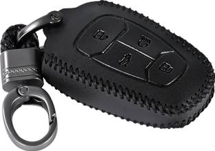 CONTACTS Soft Leather Car Key Cover Compatible with TATA 4 Button Smart Key With Key Chain