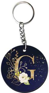 Party Gift Printed Round Keyring for Bag Wallet Purse Alphabet Letter Keychain G Key Chain
