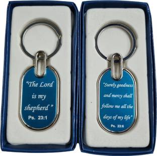 BLESSINGS Bible Verse Semi Circle Blue 4 Key Chain