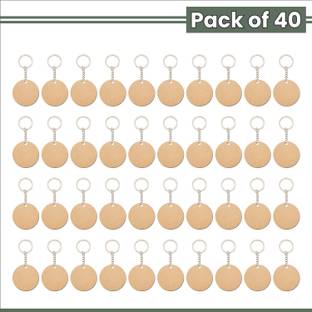 Niraft MDF Unfinished Plain Circle Keychains for DIY Crafts Set of 40 - 2" x 2" Key Chain