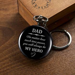GT Gala Time Dad My Hero Black Pocket Watch Bike Key Chain Key Ring for Men Father's Day Gift Key Chain