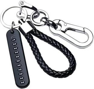 4MYL Leather Car Keychain with Number Plate Tag Anti-Lost DIY Hand-Woven Rope Keyring Key Chain