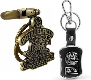 Jainsburys Combo of Royal Enfield Golden Metal & Leather keychain For Bike Lovers Key Chain