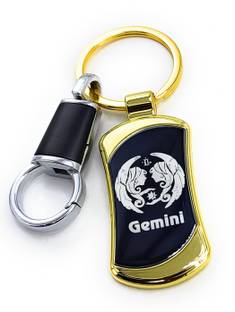 Jdp Novelty Zodiac sign Gemini(Mithun)Premium Quality Metal Keychain Black Gold Colour Key Chain