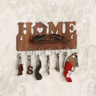 Anita Home with Self Key holder Wood Key Holder (7 Hooks, Beige) Wood Key Holder